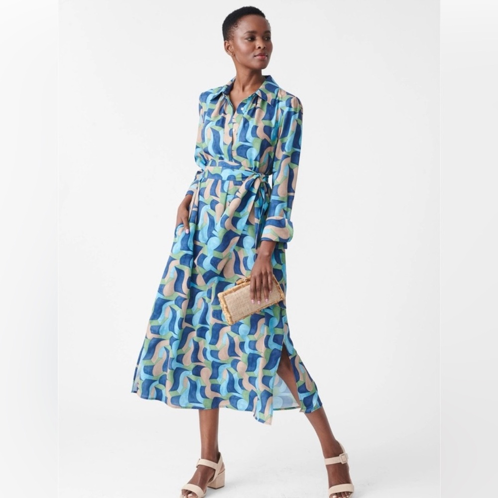 J. McLaughlin Belle Collard Long Sleeve Midi Dress in Abstract Chaise - Picture 2 of 12